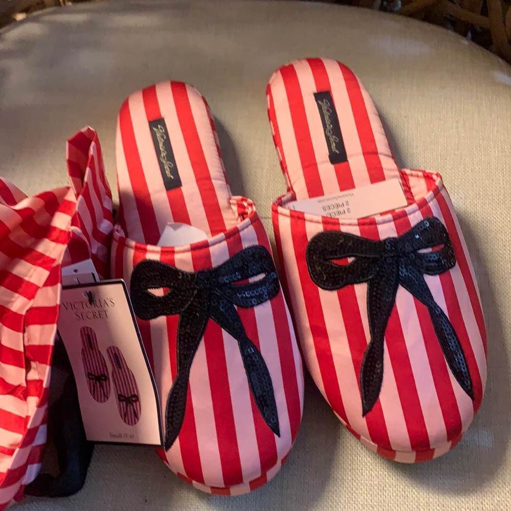 New Victoria Secret Satin&Bow Bling Slippers S 5-6